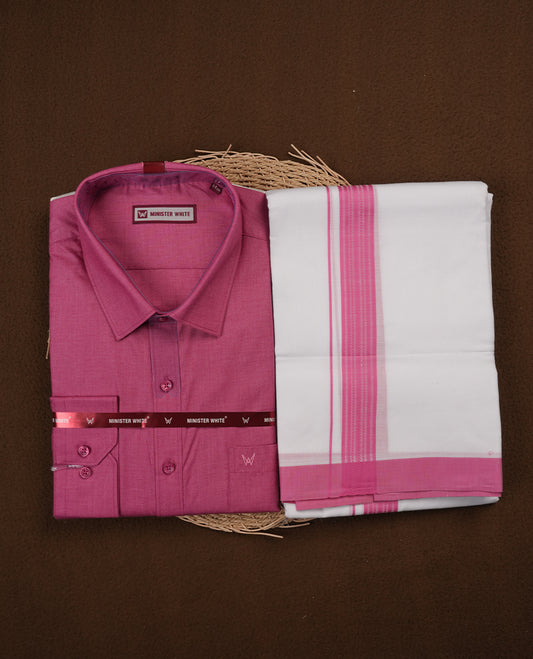 Rouge Colour MINISTER WHITE shirt paired with a matching dhoti, finished with a rouge colour border.