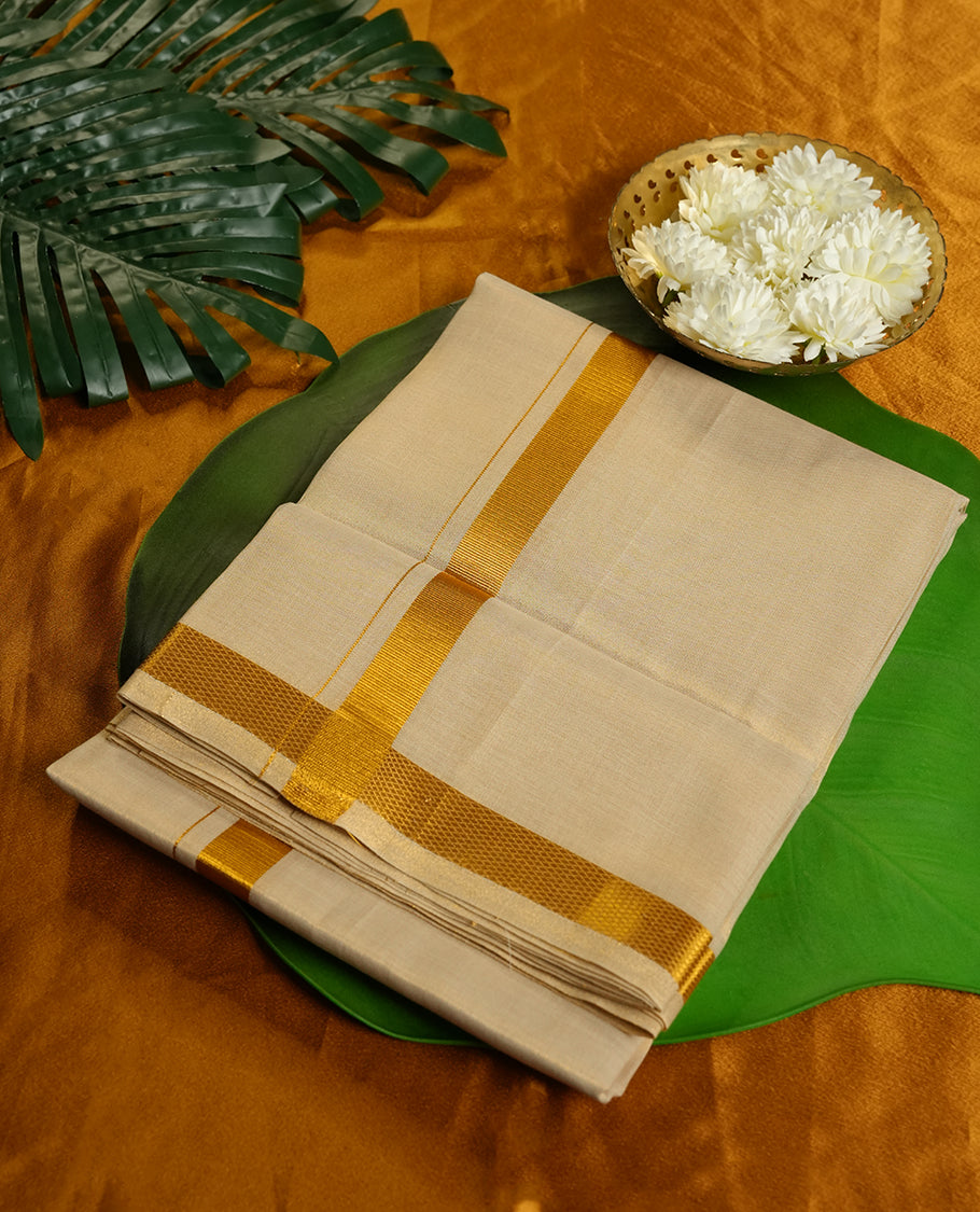 Light gold Colour RAMRAJ Pure Cotton double Dhoti with Gold Colour Border for Men