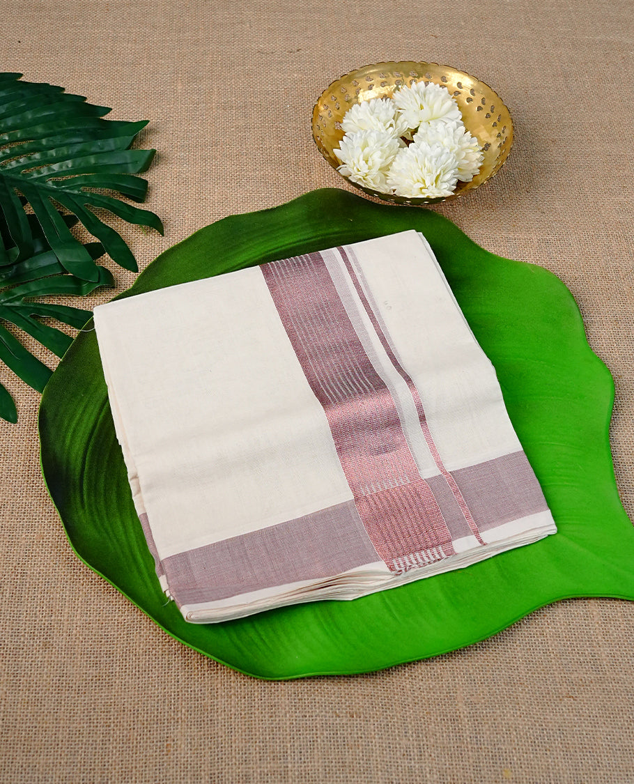 Cream Colour Cotton Double Dhoti Finished With Copper kara.