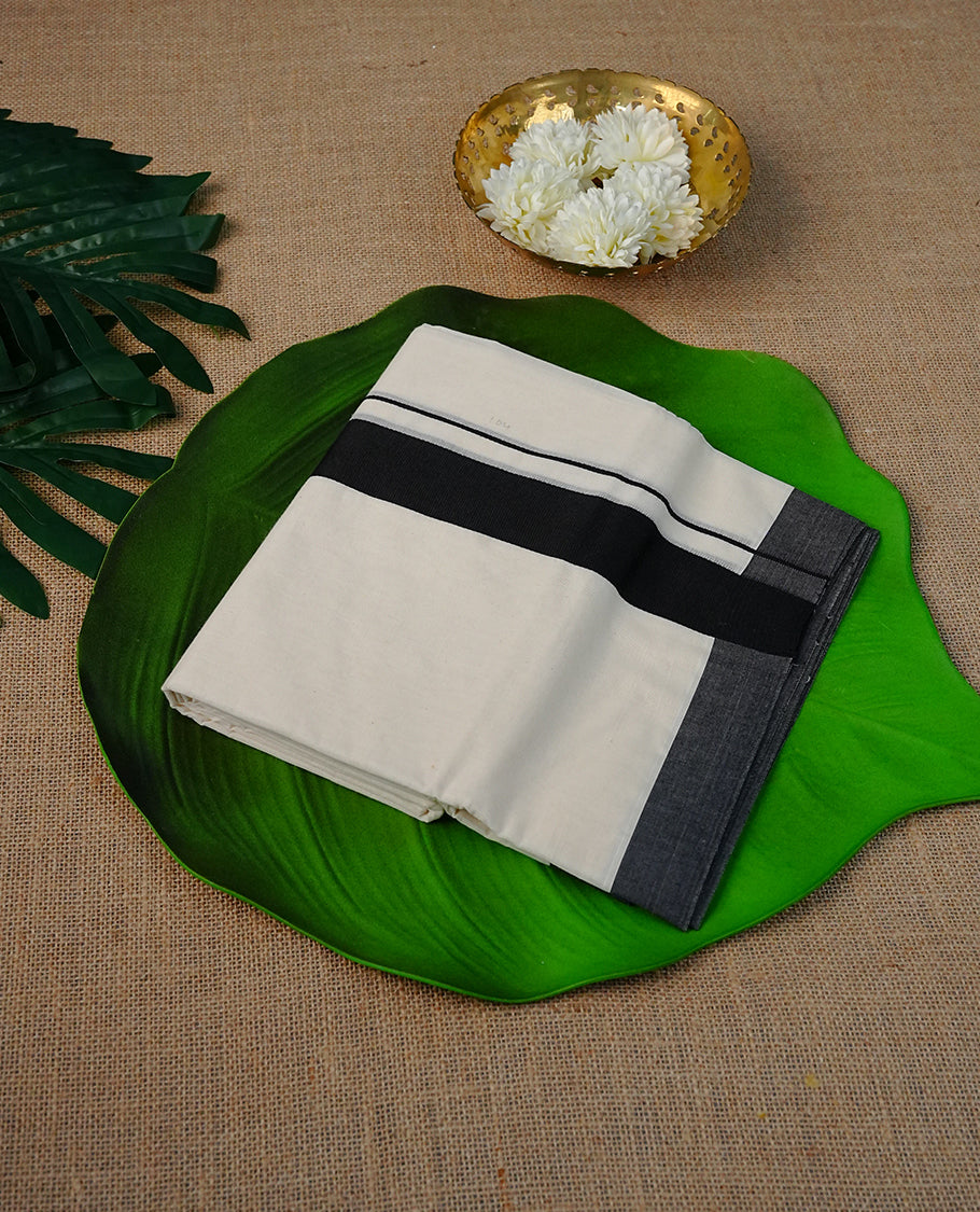 Cream Colour Cotton Double Dhoti Finished With A Classic Body , A Black Kara