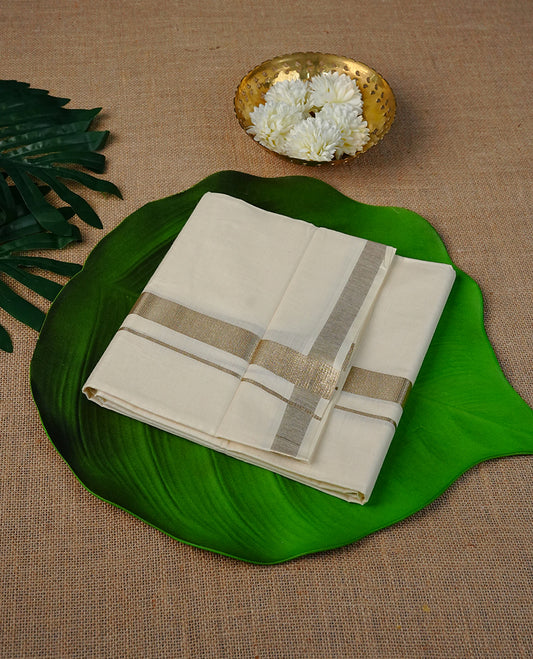 Cream Colour Cotton Double Dhoti Finished with  Gold Kara