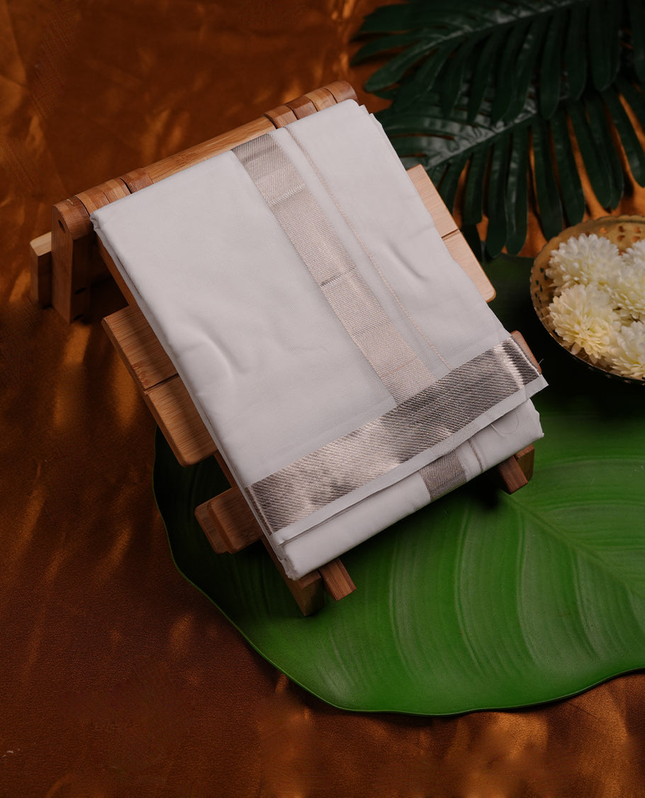 Cream colour RAMRAJ pure cotton double dhoti with light gold colour border for mens with dhoti belt.