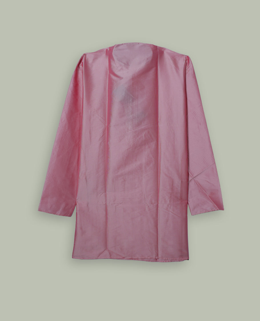 Pink colour mens kurta featuring elegant embroidery on the neckline & Crafted in a refined style with full sleeves, offering a perfect blend of tradition.