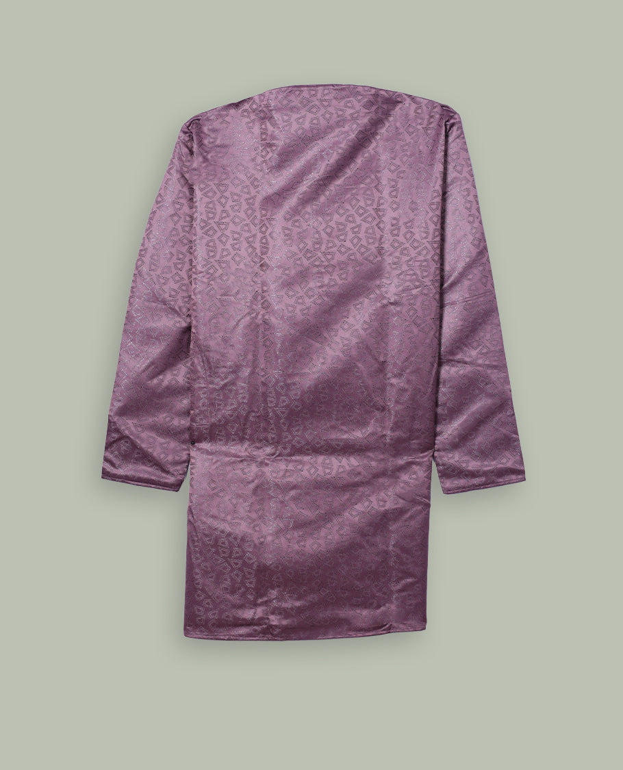 Dusty lavender colour mens kurta featuring elegant self colour embroidery across body & Crafted in a refined style with full sleeves, offering a perfect blend of tradition.