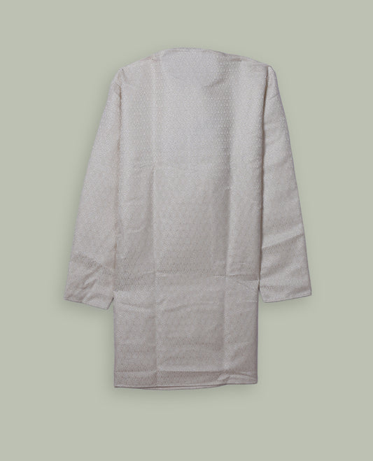 Cream colour mens kurta featuring elegant self colour & gold embroidery across body & Crafted in a refined style with full sleeves, offering a perfect blend of tradition.