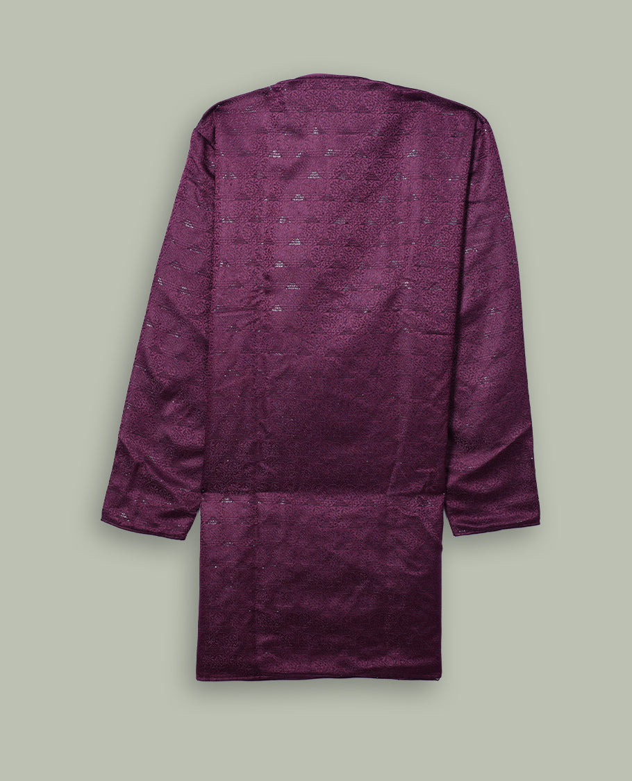 Burgundy colour mens kurta featuring elegant self colour embroidery across body & Crafted in a refined style with full sleeves, offering a perfect blend of tradition.