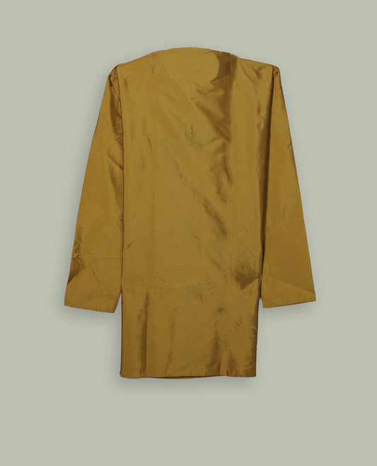 Yellow colour mens kurta featuring elegant embroidery on the neckline & Crafted in a refined style with full sleeves, offering a perfect blend of tradition.