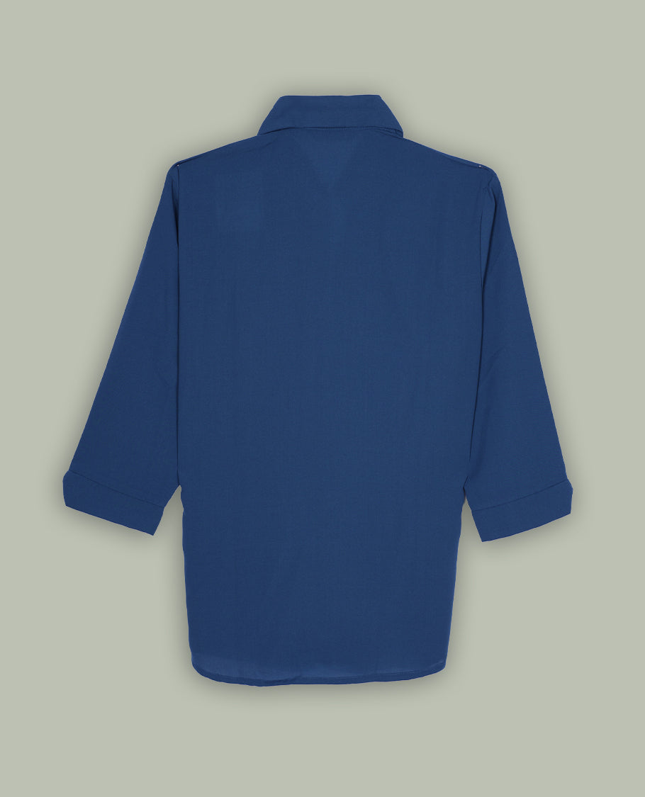 Crystal teal colour women’s shirt featuring a classic pointed collar, button-down front and easy 3/4th sleeves
