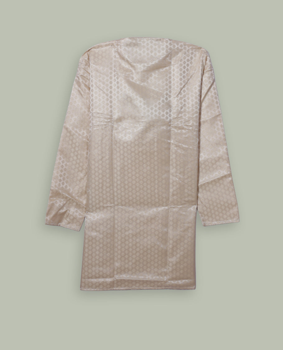 Cream colour mens kurta featuring elegant self colour embroidery across body & Crafted in a refined style with full sleeves, offering a perfect blend of tradition.