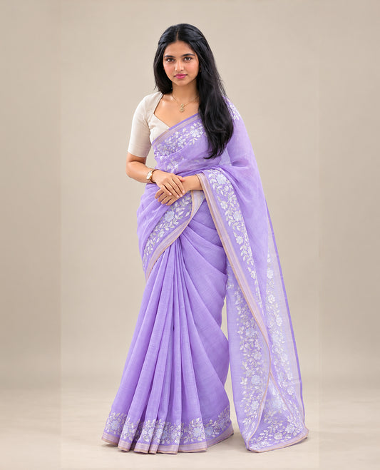 Lavender colour linen tissue BKU inspired saree