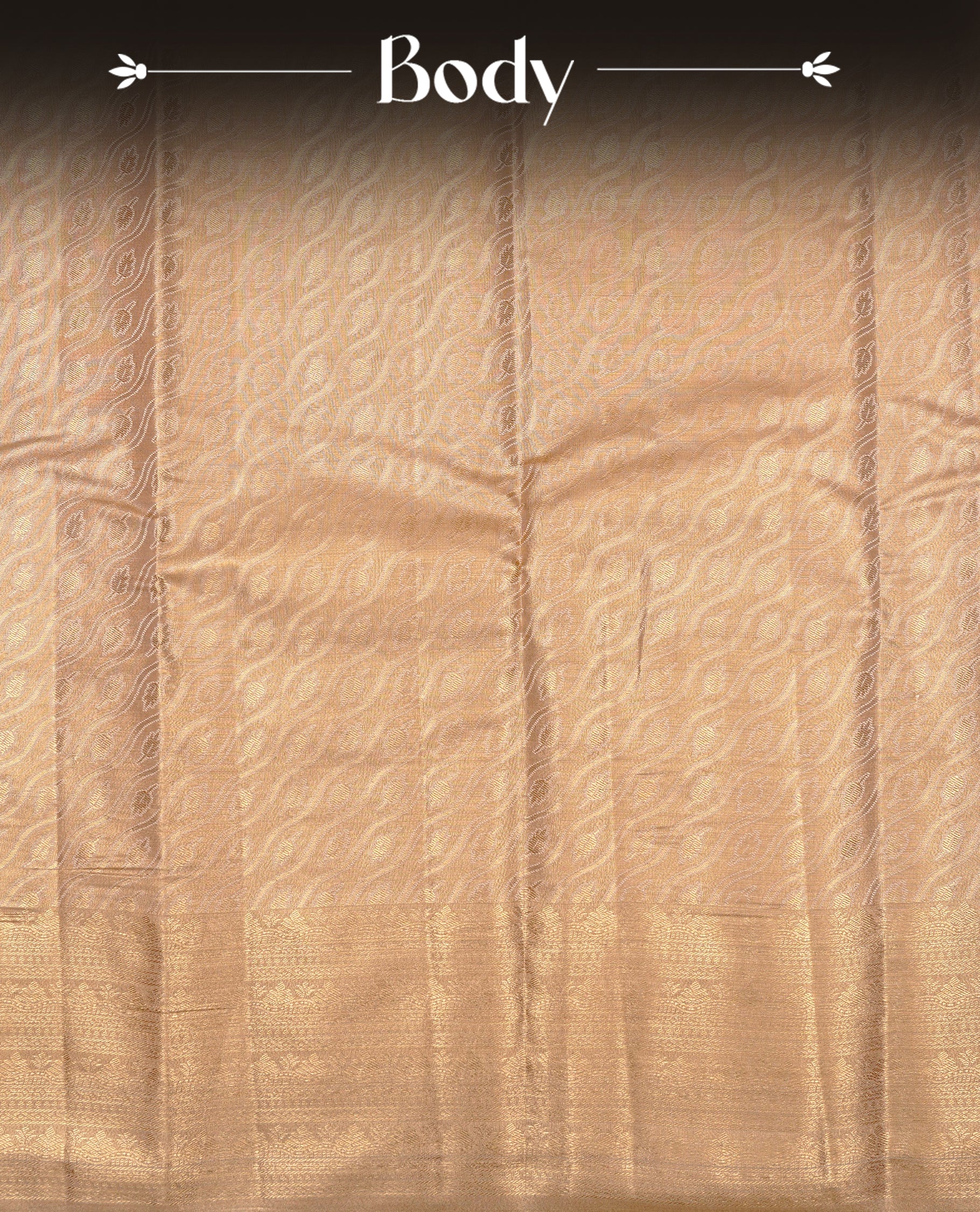 Gold colour Double shade Semi tissue silk saree featuring Light gold zari Wavy & leaf pattern on body, self colour with traditional border, paired with matching.