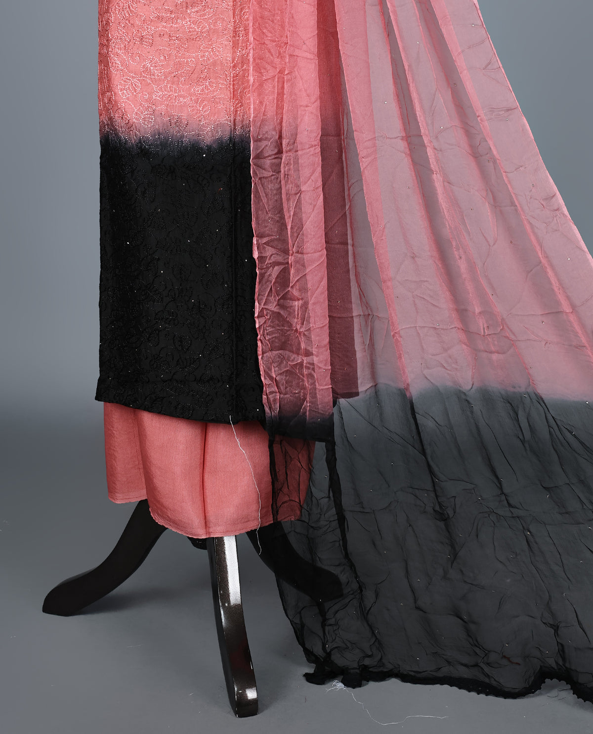 Dusty Rose Salwar Material featuring intricate all-over thread embroidery on the kurta, paired with a matching solid bottom and a lightweight ombre dupatta.