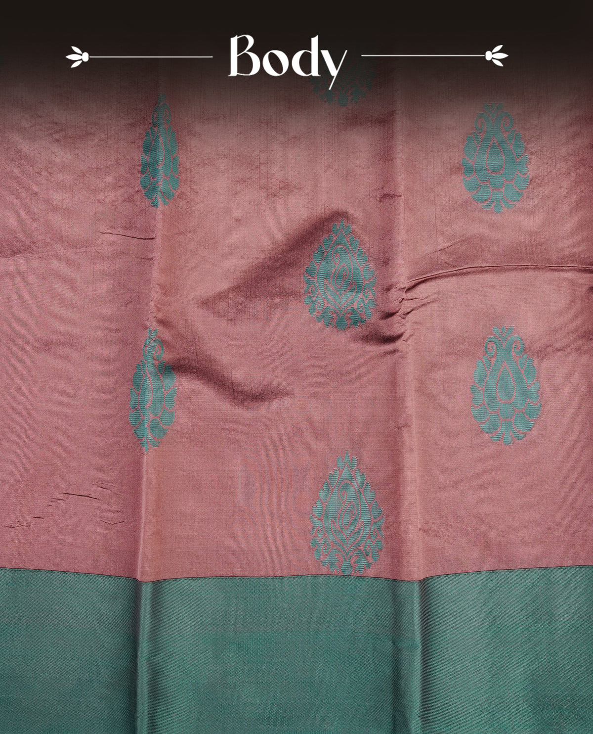 Dusty onion colour silk cotton saree featuring aqua green colour thread motifs on body thread detiled contrast borders & pallu, comes with matching blouse piece