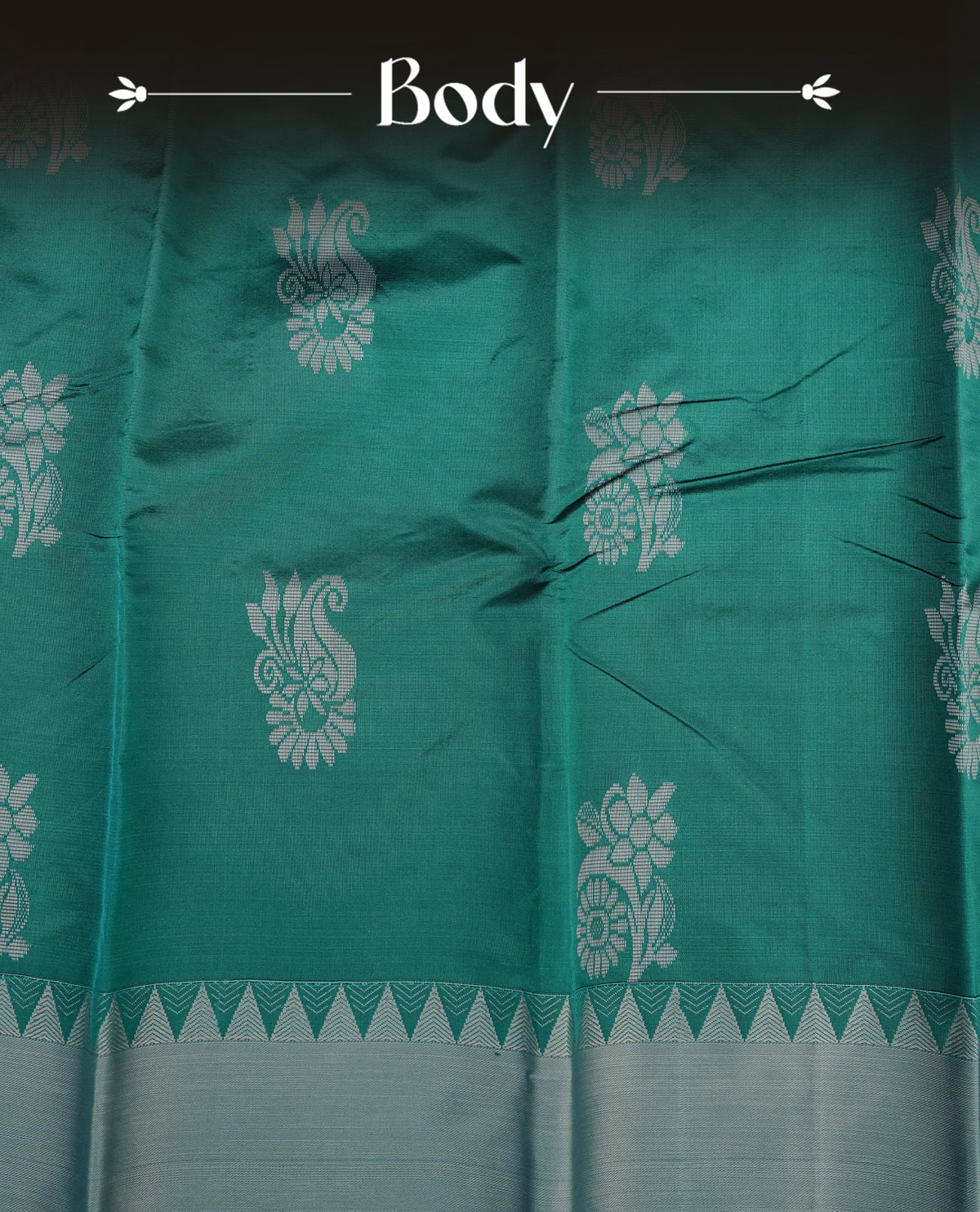 Dark teal colour silk cotton saree featuring ash teal colour thread motifs on body thread detiled contrast borders & pallu,comes with matching blouse piece