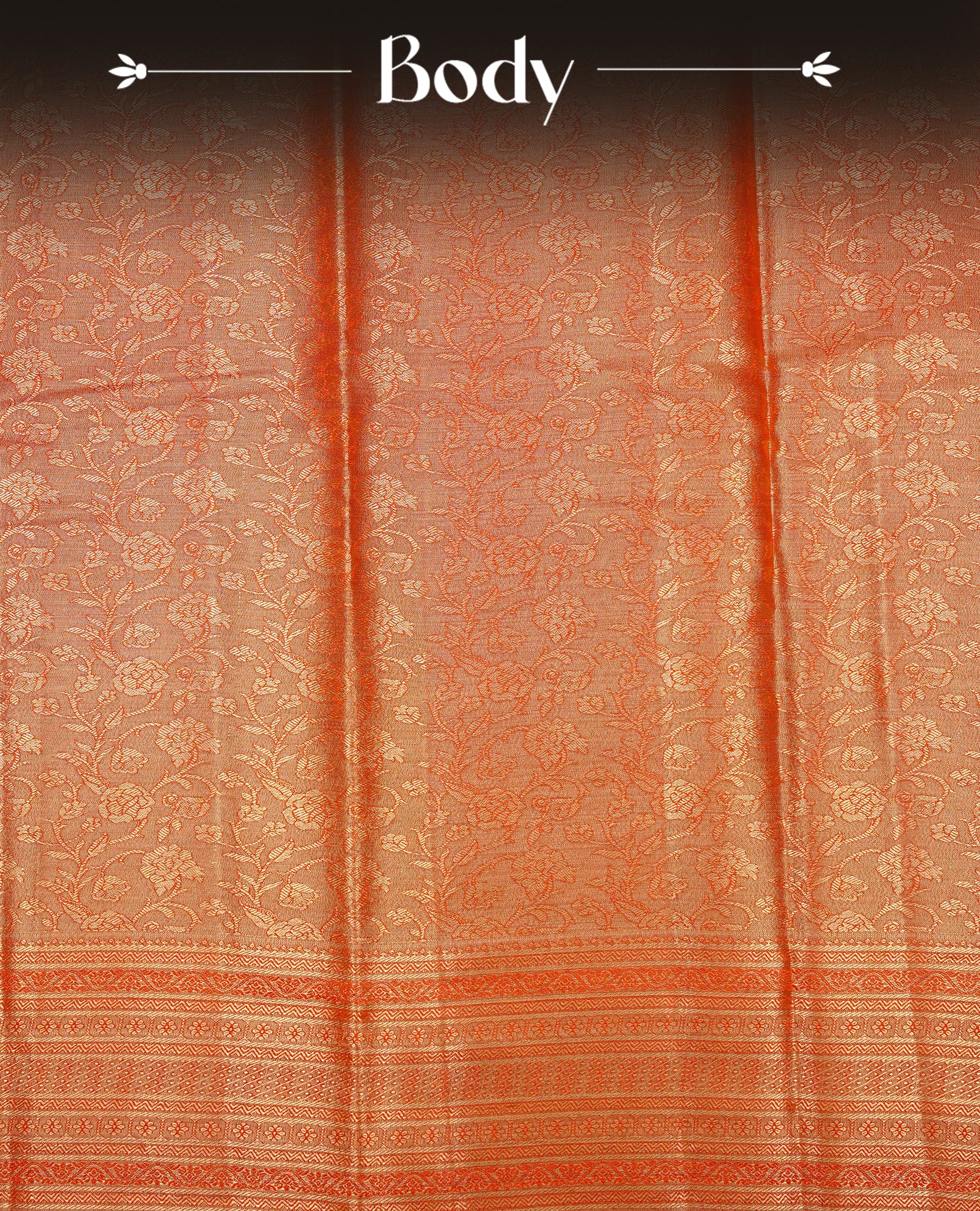 Orange & Gold colour Double shade Semi tissue silk saree featuring self color kodi pattern on body, self colour with traditional border, paired with matching.