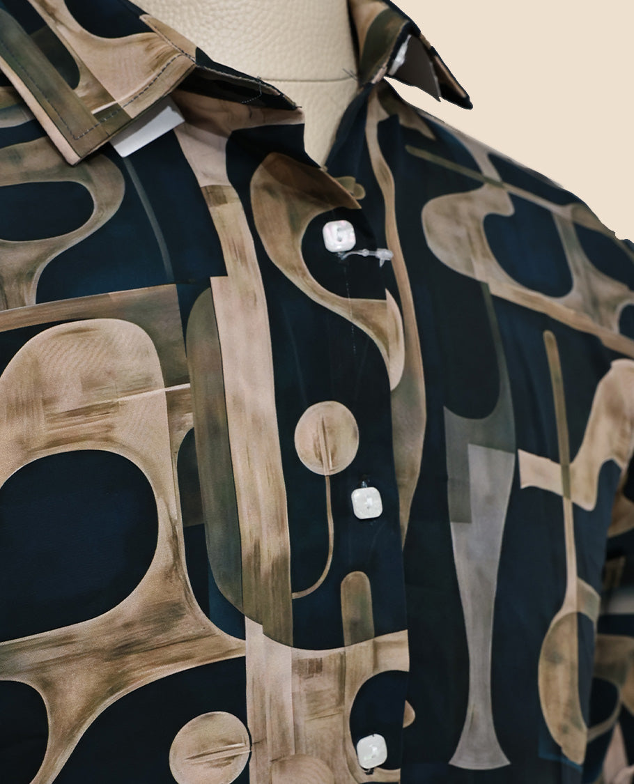 Dark Green colour shirt with Printed body, Half sleeve.