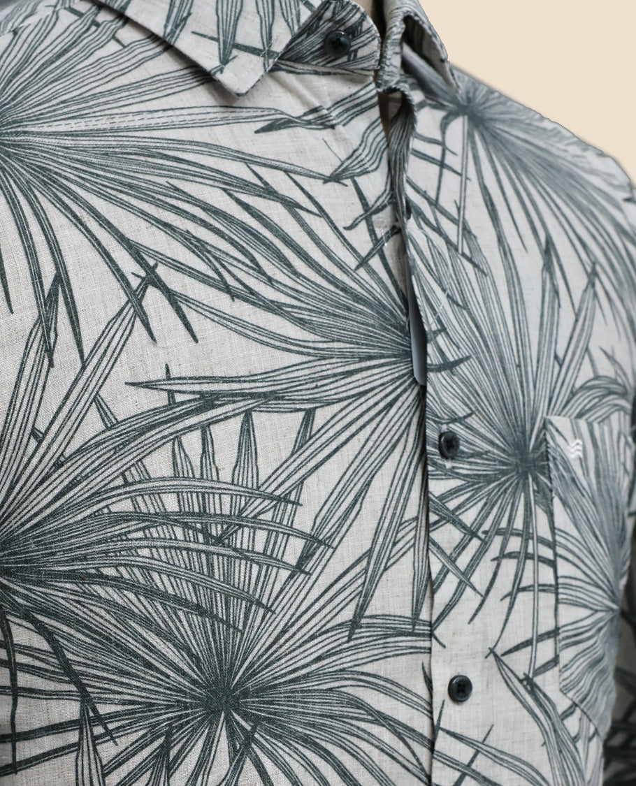 Off white colour shirt with Green colour patterned body, Full sleeve.