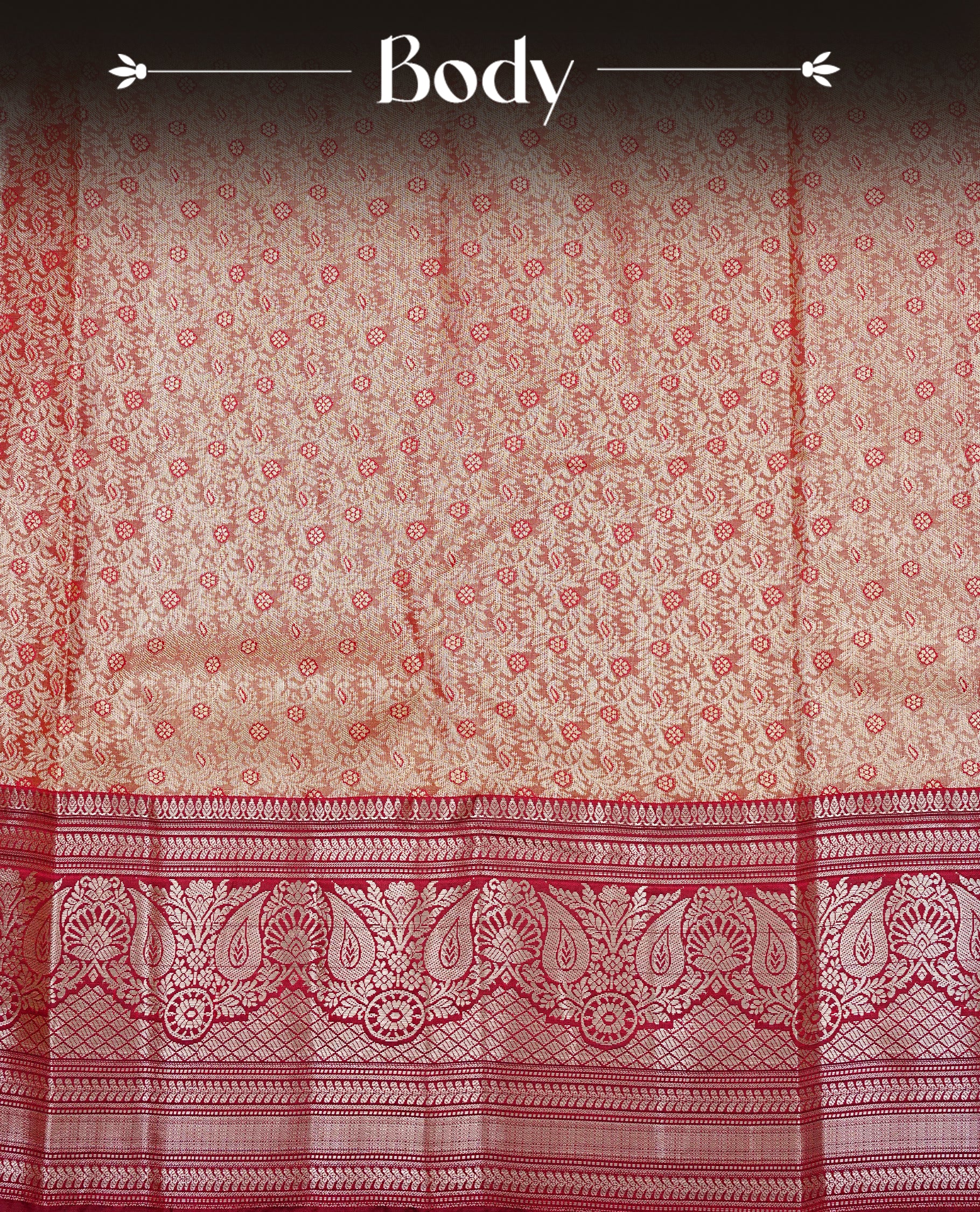 Maroon & gold colour Double shade Semi tissue silk saree featuring self color kodi with Maroon floral motifs on body, Contrast Maroon colour with traditional border, paired with matching.