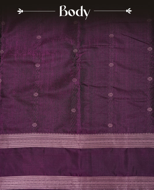 Grape Colour  Semi Soft Slik  Saree Featuring An Elegant Self Floral Woven Body, Enhanced By A Traditional Rose Gold Zari Border And Rich Pallu, Paired With A Matching Blouse Piece.
