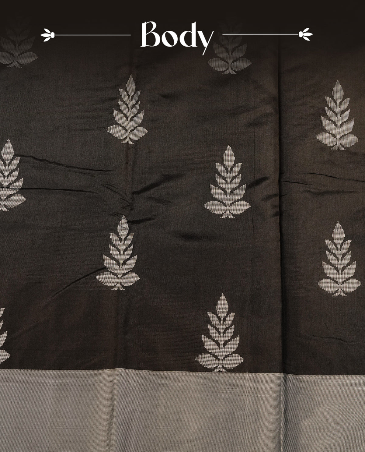 Black colour silk cotton saree featuring ash colour thread motifs on body thread detiled contrast borders & pallu,comes with matching blouse piece