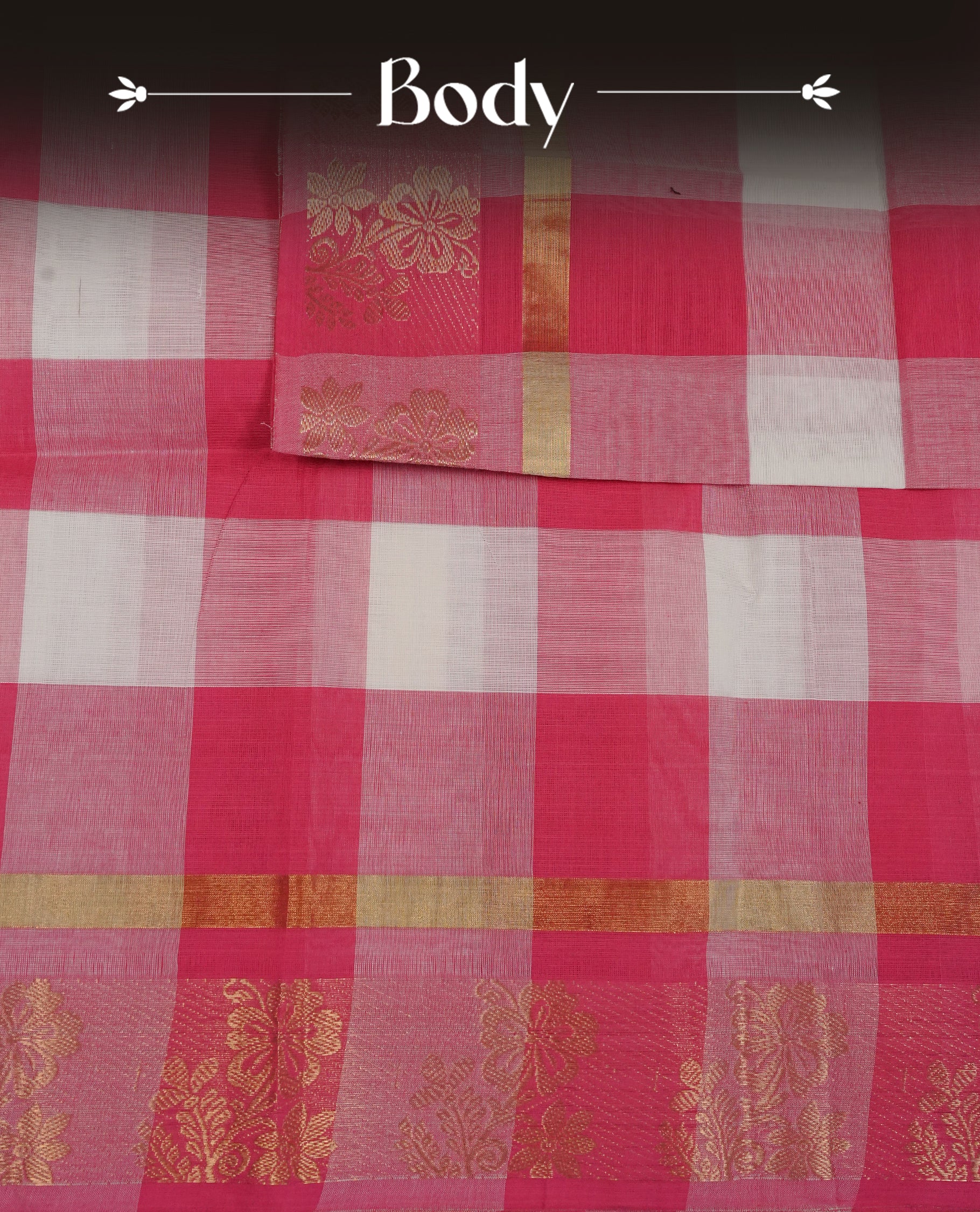 Pink & White colour chettinad cotton saree featuring check pattern on body, complemented by Self Colour with gold zari border, comes with matching blouse piece.
