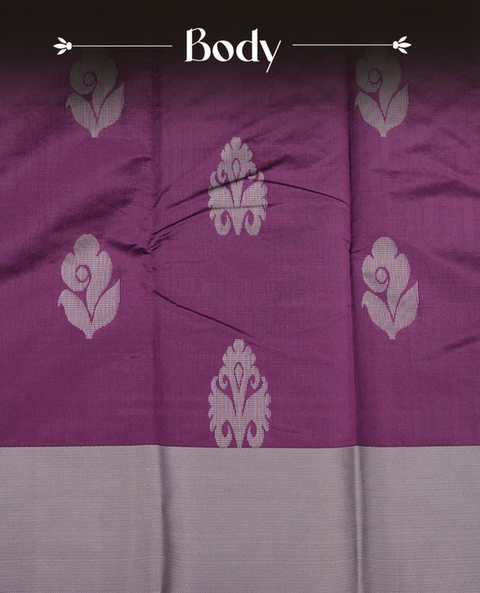 Purple colour silk cotton saree featuring ash purple colour thread motifs on body thread detiled contrast borders & pallu,comes with matching blouse piece