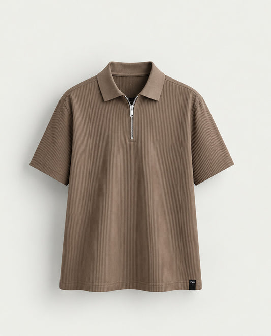 Light brown colour Tshirt featuring Collar design neck, plain body and Half sleeve.