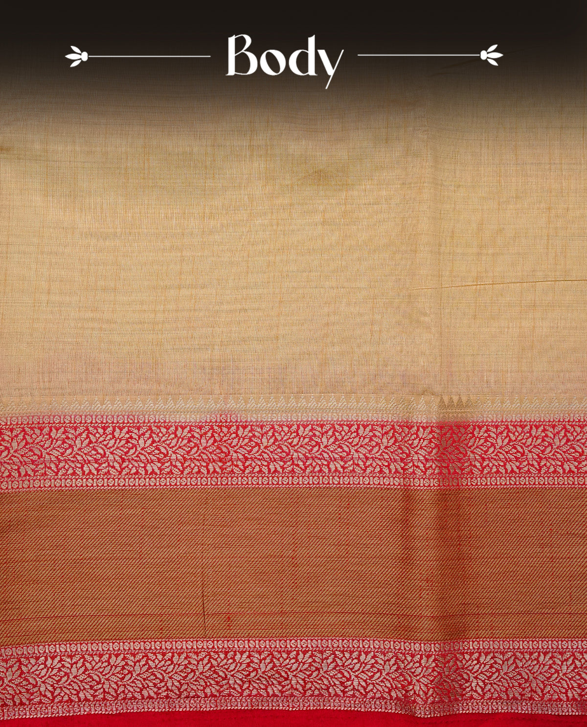 Light Gold Tussar saree featuring A Plain Body body, complemented by contrast Maroon Colour with Gold zari border, comes with matching blouse piece.
