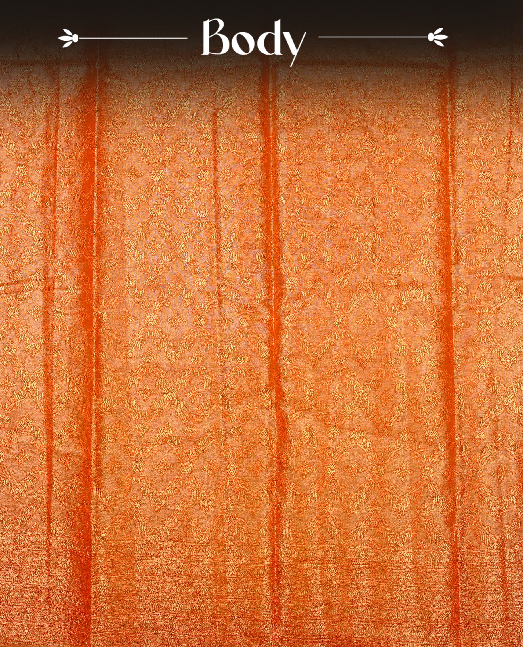 Orange & Gold colour Double shade Semi tissue silk saree featuring self color kodi pattern on body, self colour with traditional border, paired with matching.