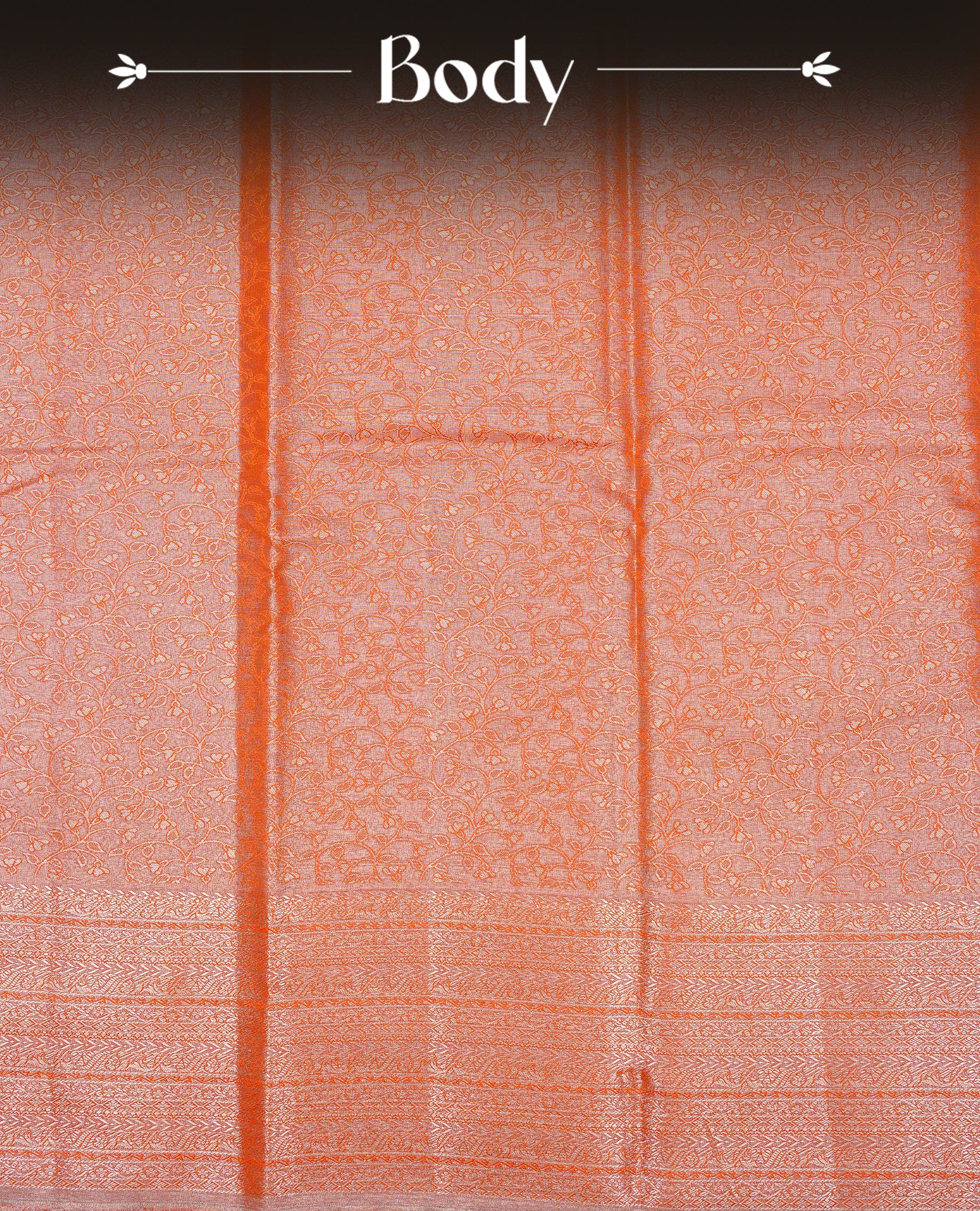 Orange & Light Gold colour Double shade Semi tissue silk saree featuring self color kodi pattern on body, self colour with traditional border, paired with matching.