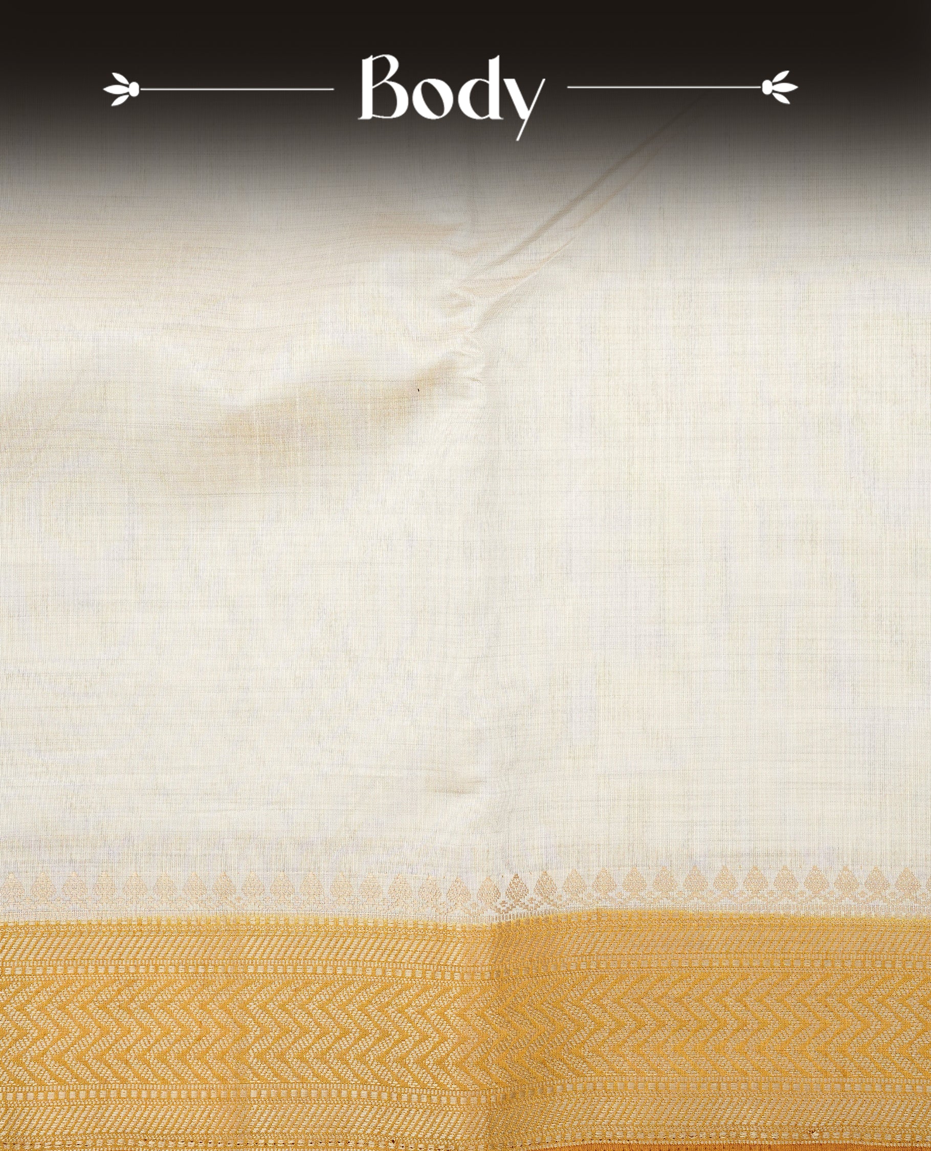 Off white Tussar saree featuring Elegant body, complemented by contrast Mustard Colour with Gold zari border, comes with matching blouse piece.