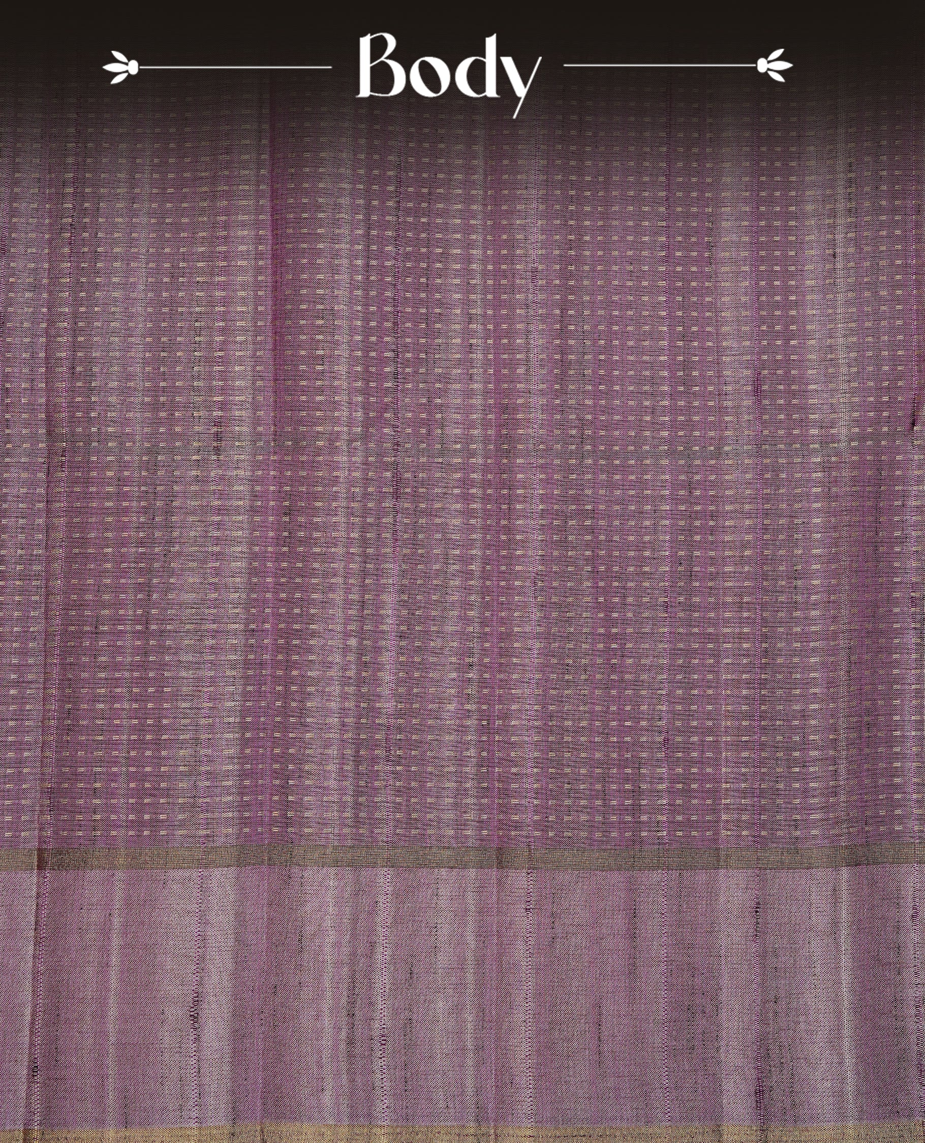 Lavender colour semi tussar silk saree featuring elegant gold zari dotted stripes across the body, enhanced with a rich zari woven border. Comes with a matching blouse piece.