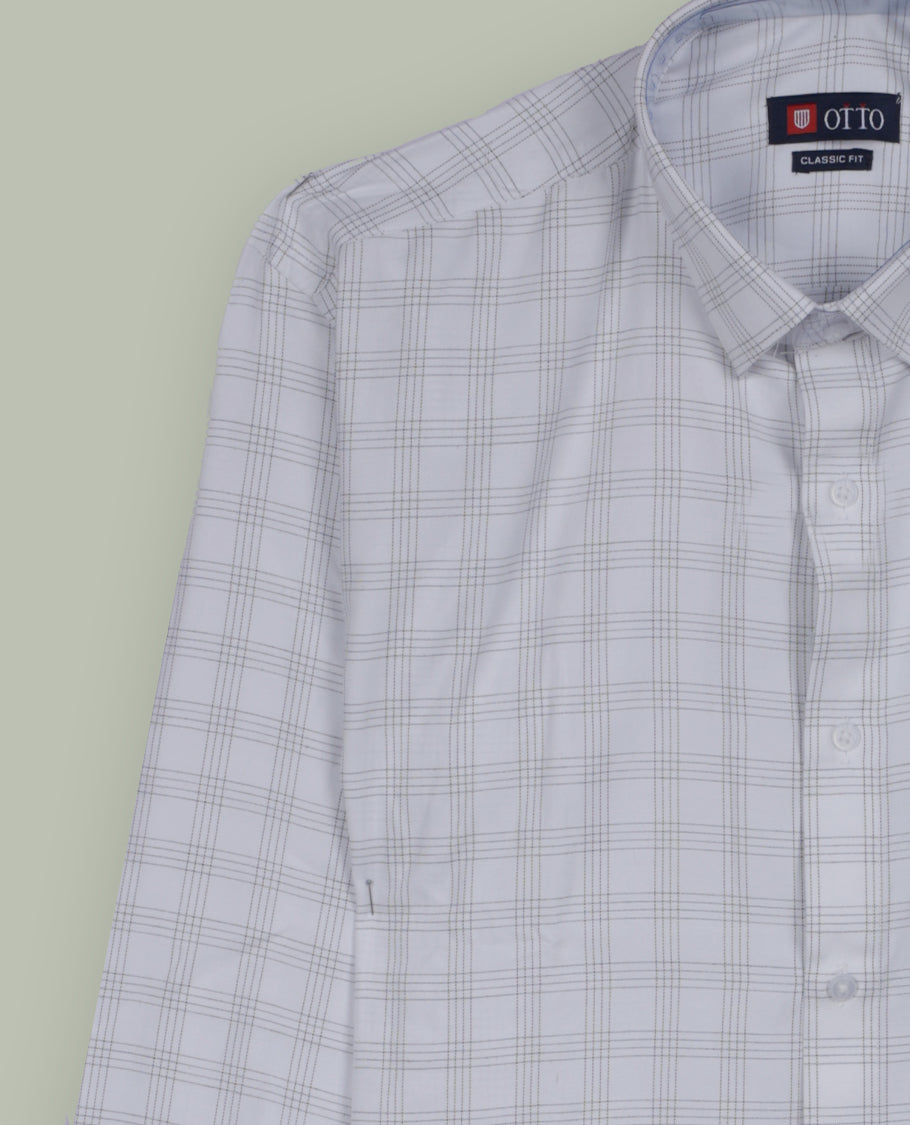 White colour shirt with a checked pattern, featuring a classic spread collar and full sleeves & Made from premium quality fabric for softness and breathability.