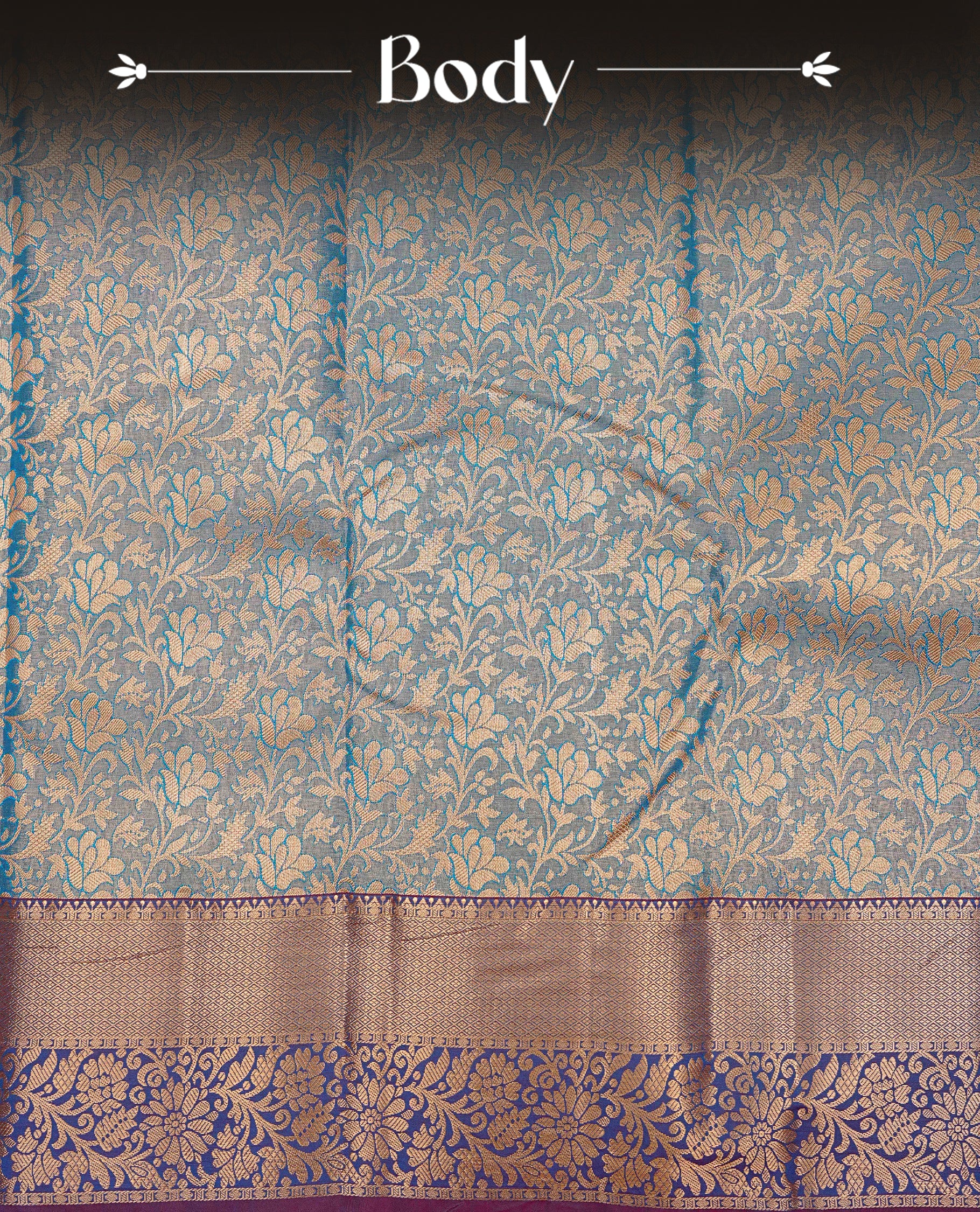 Blue colour Double shade Semi tissue silk saree featuring Gold zari Kodi pattern on body, Contrast Purple colour with traditional border, paired with matching.