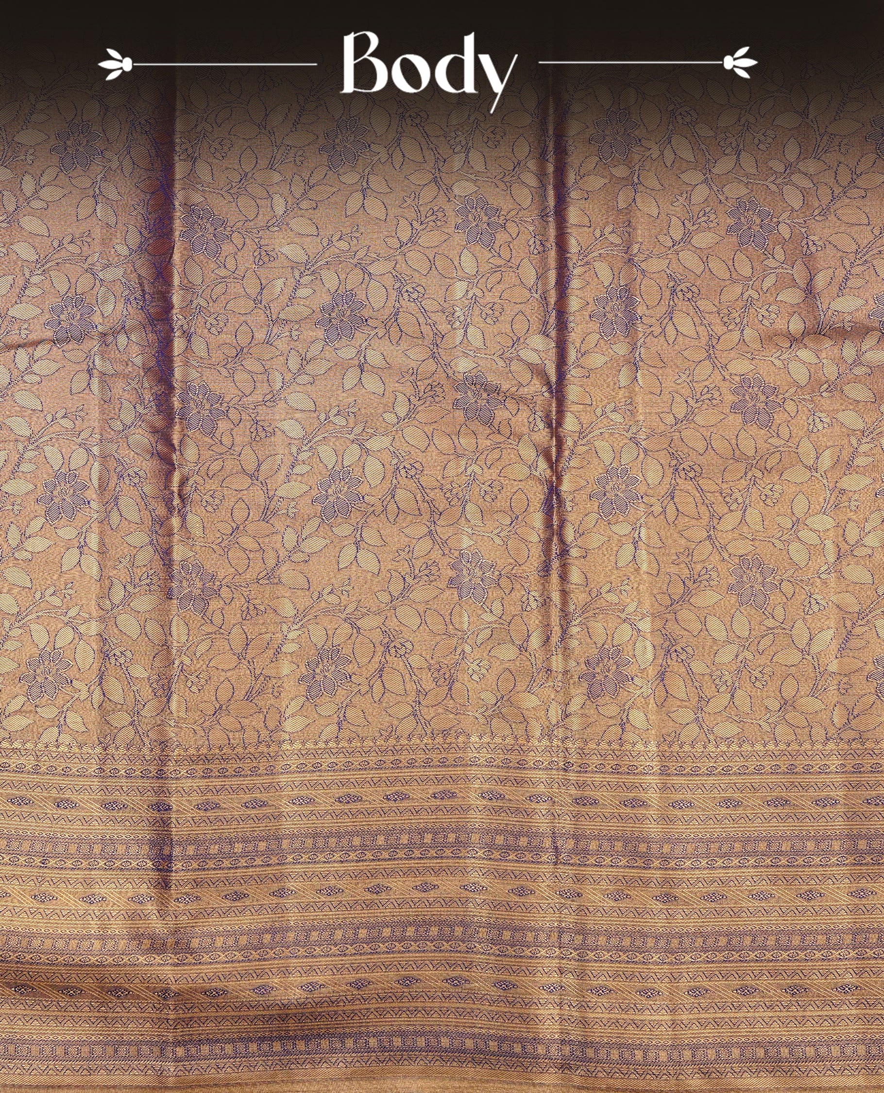 Gold & Blue  colour Double shade Semi tissue silk saree featuring Gold zari floral kodi pattern on body, self colour with traditional border, paired with matching.