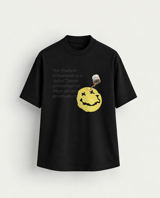Black colour t shirt featuring round design neck, elegant Design body with a text, Half sleeve.