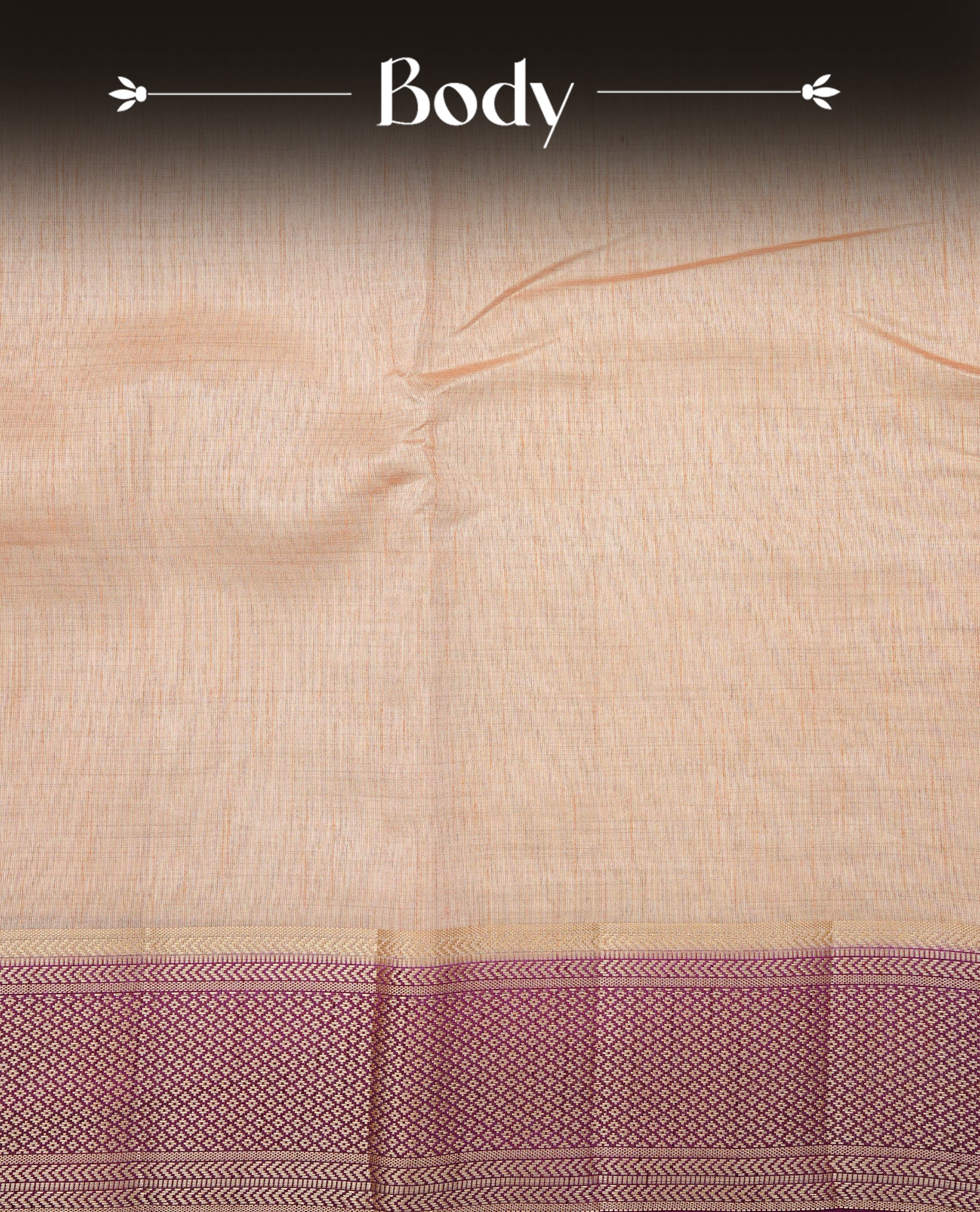 Light Gold Tussar saree featuring Gold zari buttas on body, complemented by contrast Purple Colour with Gold zari border, comes with matching blouse piece.