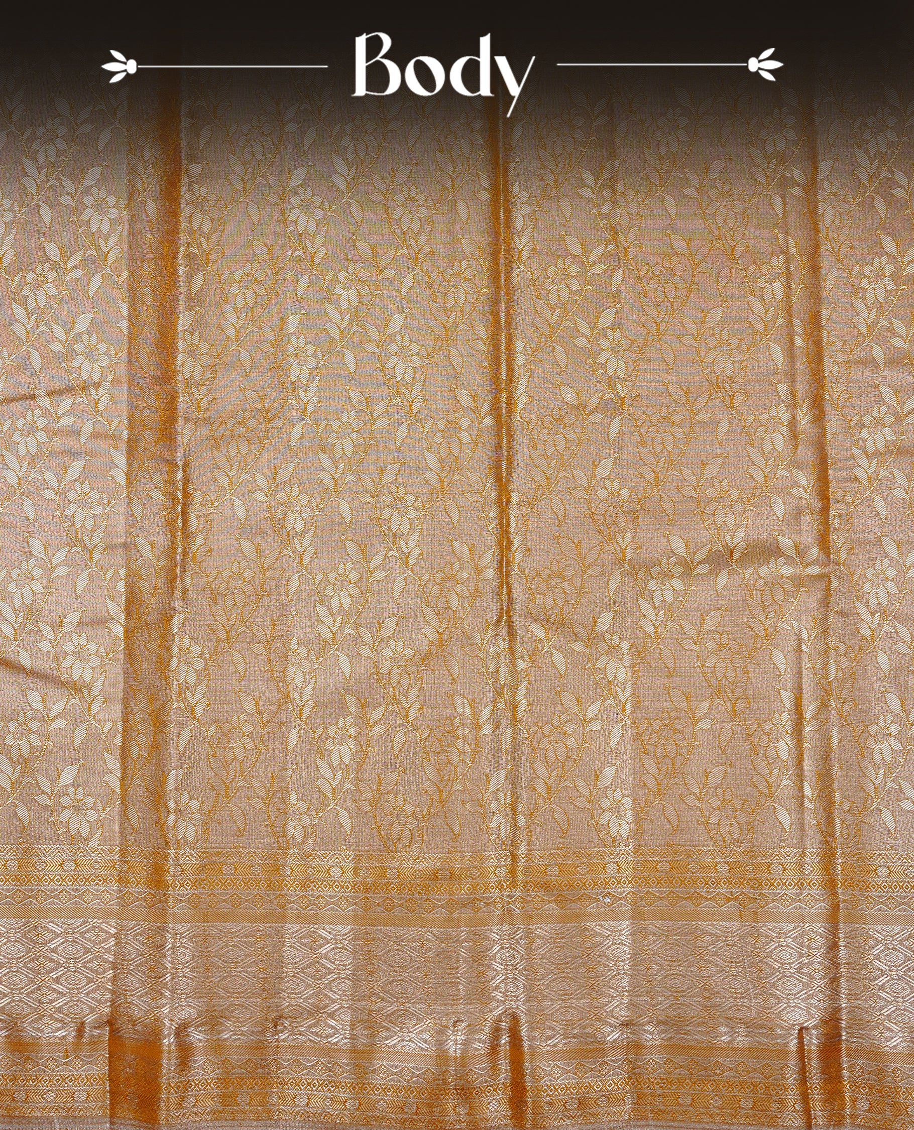 Mustard & Silver colour Double shade Semi tissue silk saree featuring silver zari kodi pattern on body, self colour with traditional border, paired with matching.