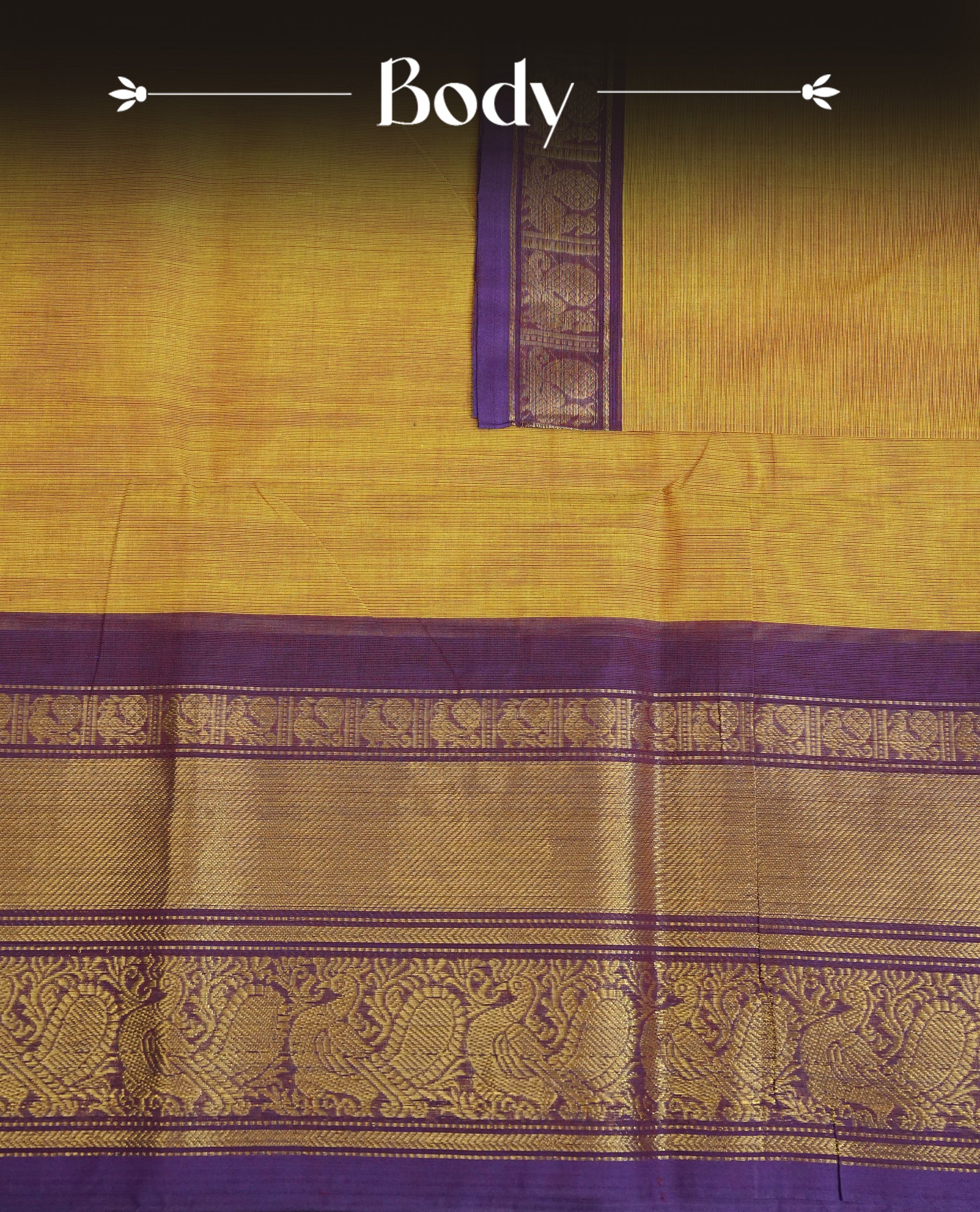 Lemon green  colour chettinad cotton saree featuring Elegant plain body, Contrast Violet colour with Gold zari border, comes with matching blouse piece.