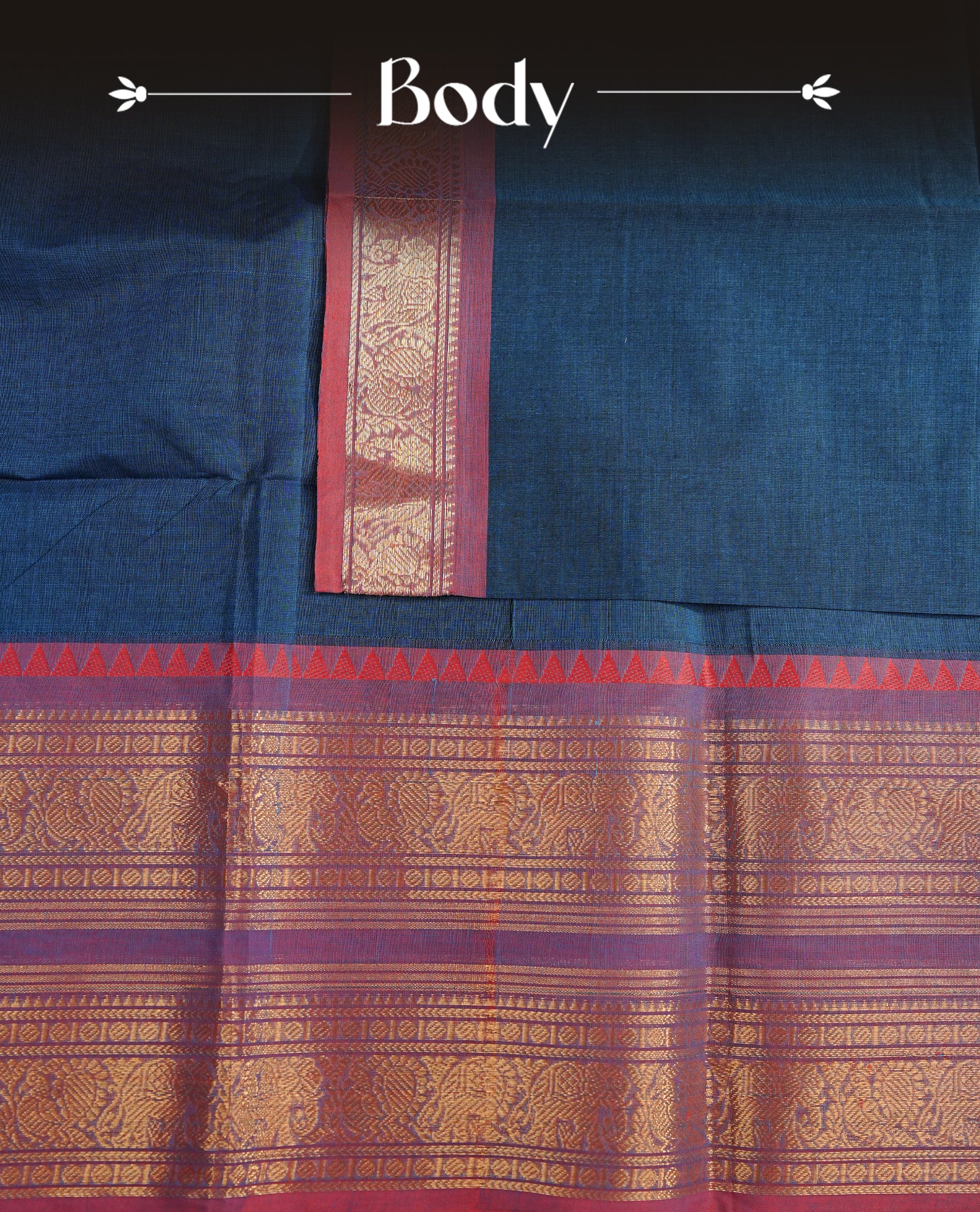 Blue colour chettinad cotton saree featuring Elegant plain body,Contrast Pink colour with Gold zari border, comes with matching blouse piece.