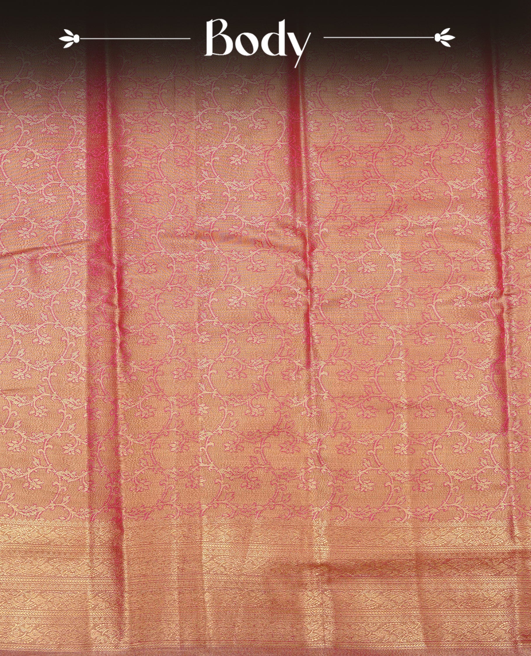 Pink & Gold colour Double shade Semi tissue silk saree featuring self color kodi pattern on body, self colour with traditional border, paired with matching.