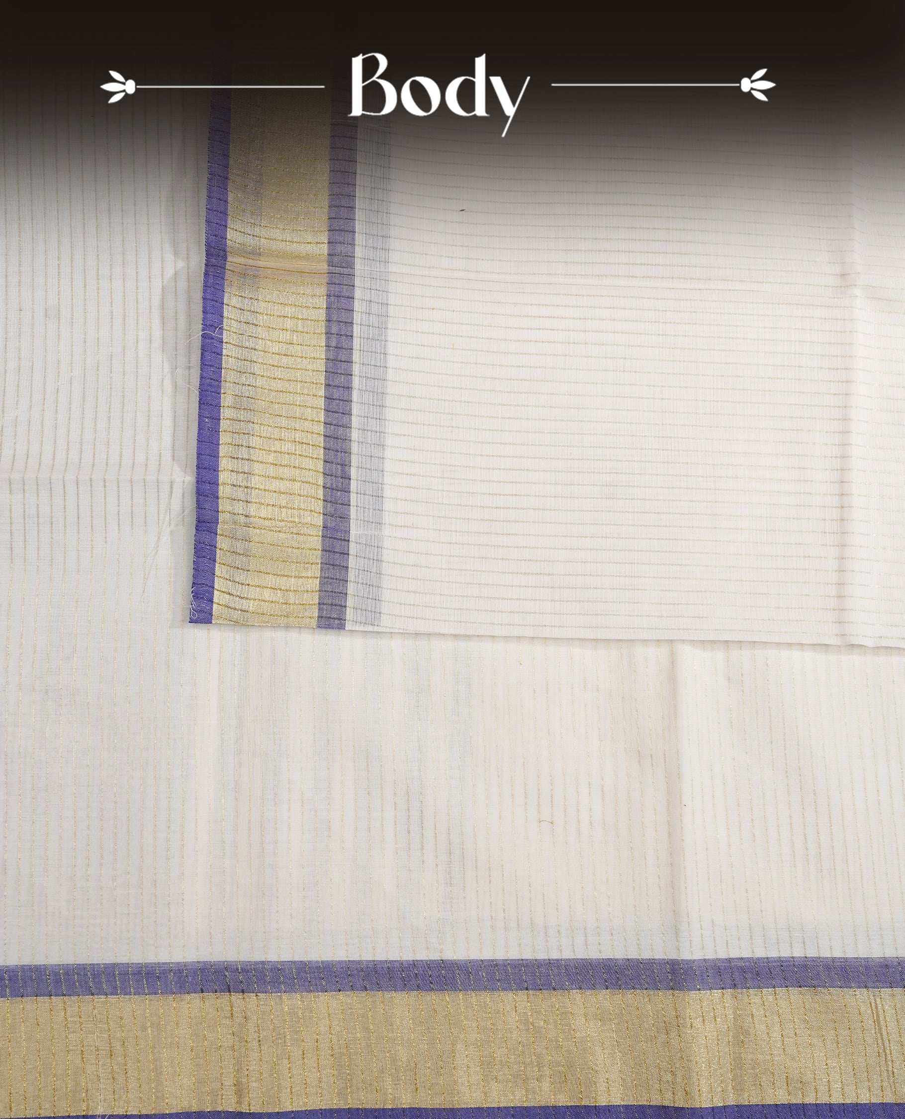 White colour chettinad cotton saree Featuring Gold zari strips on body, complemented by contrast Blue colour with zari border, comes with matching blouse piece.