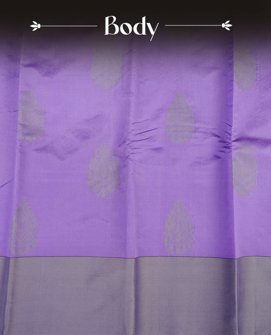 Dark lavender colour silk cotton saree featuring ash lavender colour thread motifs on body thread detiled contrast borders & pallu,comes with matching blouse piece