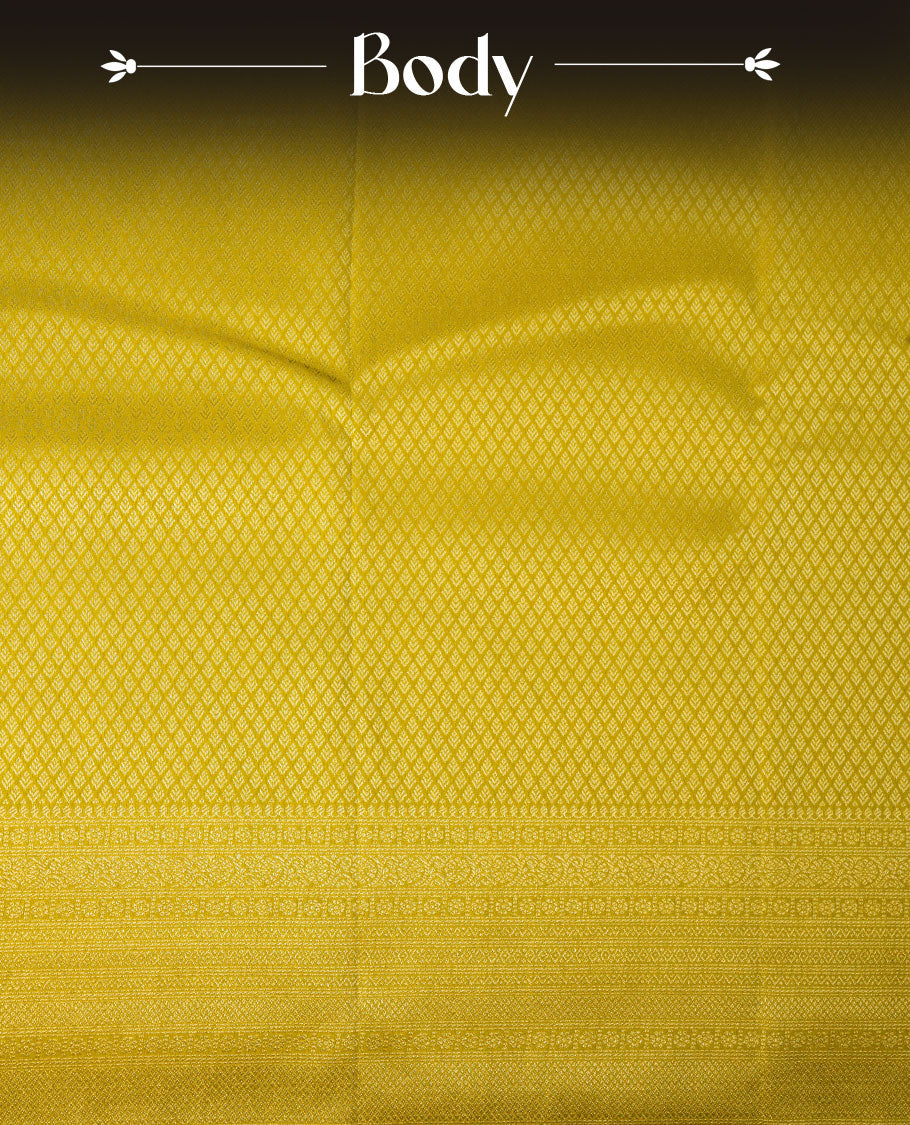 Lemon colour semi soft silk brocade saree with all-over fine geometric weave, detailed traditional pallu, and a matching blouse.