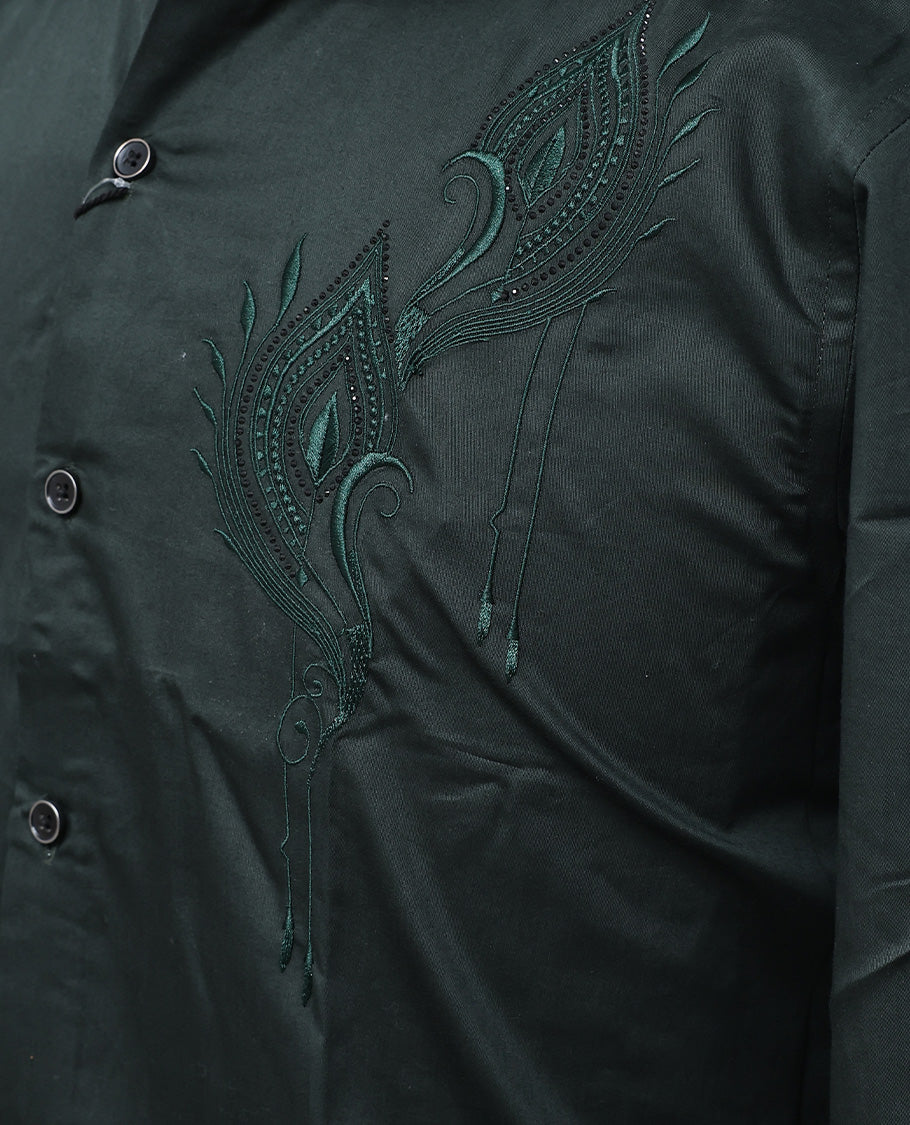 Dark Green colour design shirt with Plain body, Full sleeve.