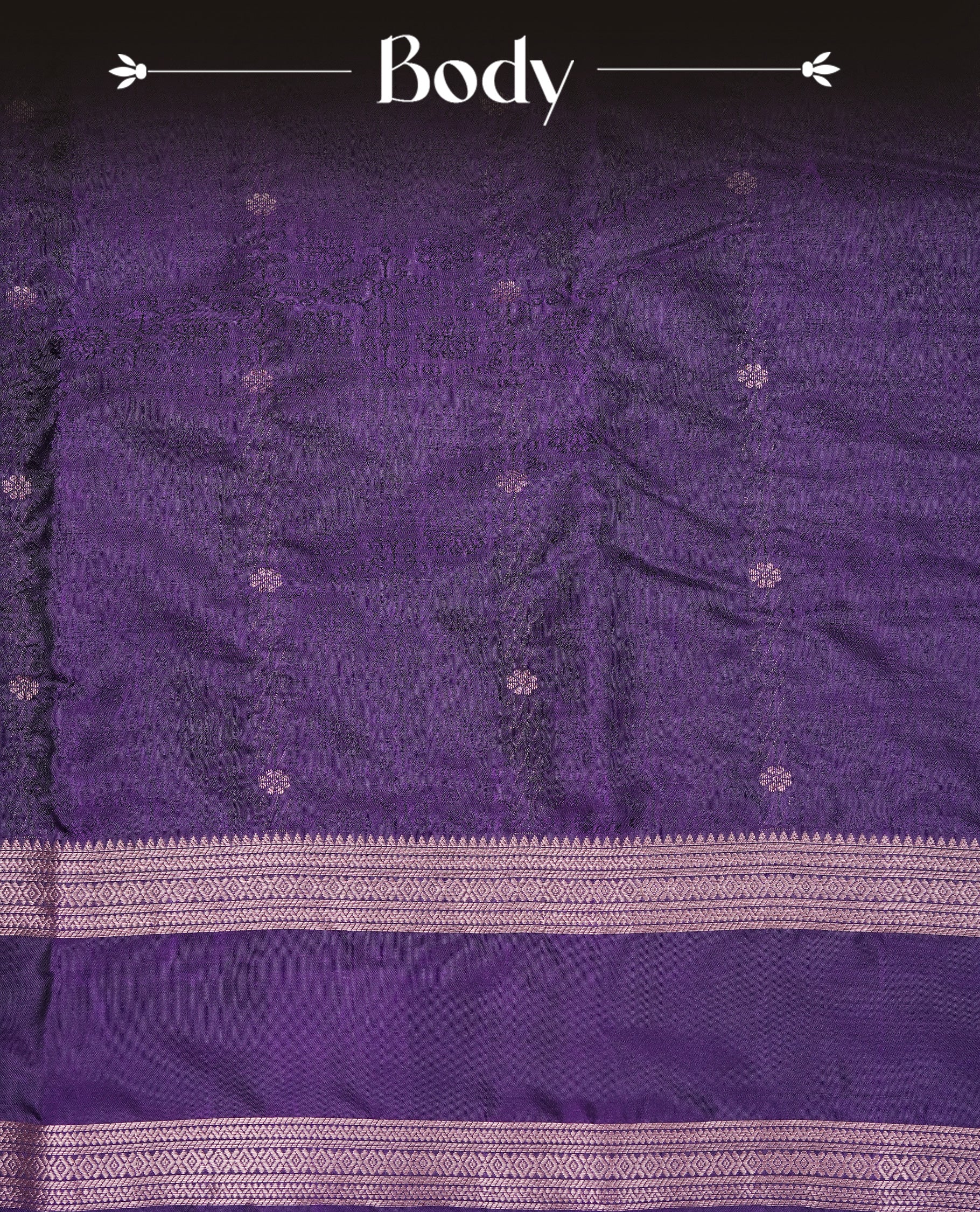 Purple Colour  Semi Soft Slik  Saree Featuring An Elegant Self Floral Woven Body, Enhanced By A Traditional Rose Gold Zari Border And Rich Pallu, Paired With A Matching Blouse Piece.