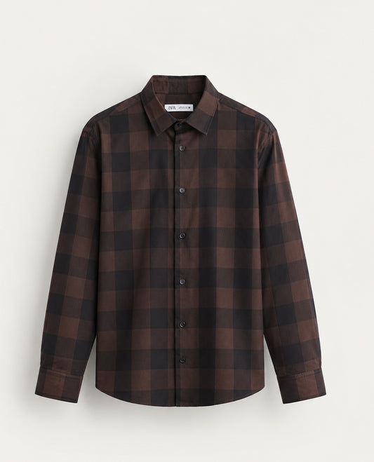 Black & Brown colour shirt with Check pattern on body, Full sleeve.