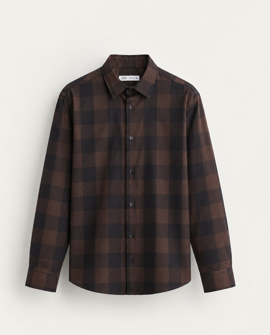 Black & Brown colour shirt with Check pattern on body, Full sleeve.