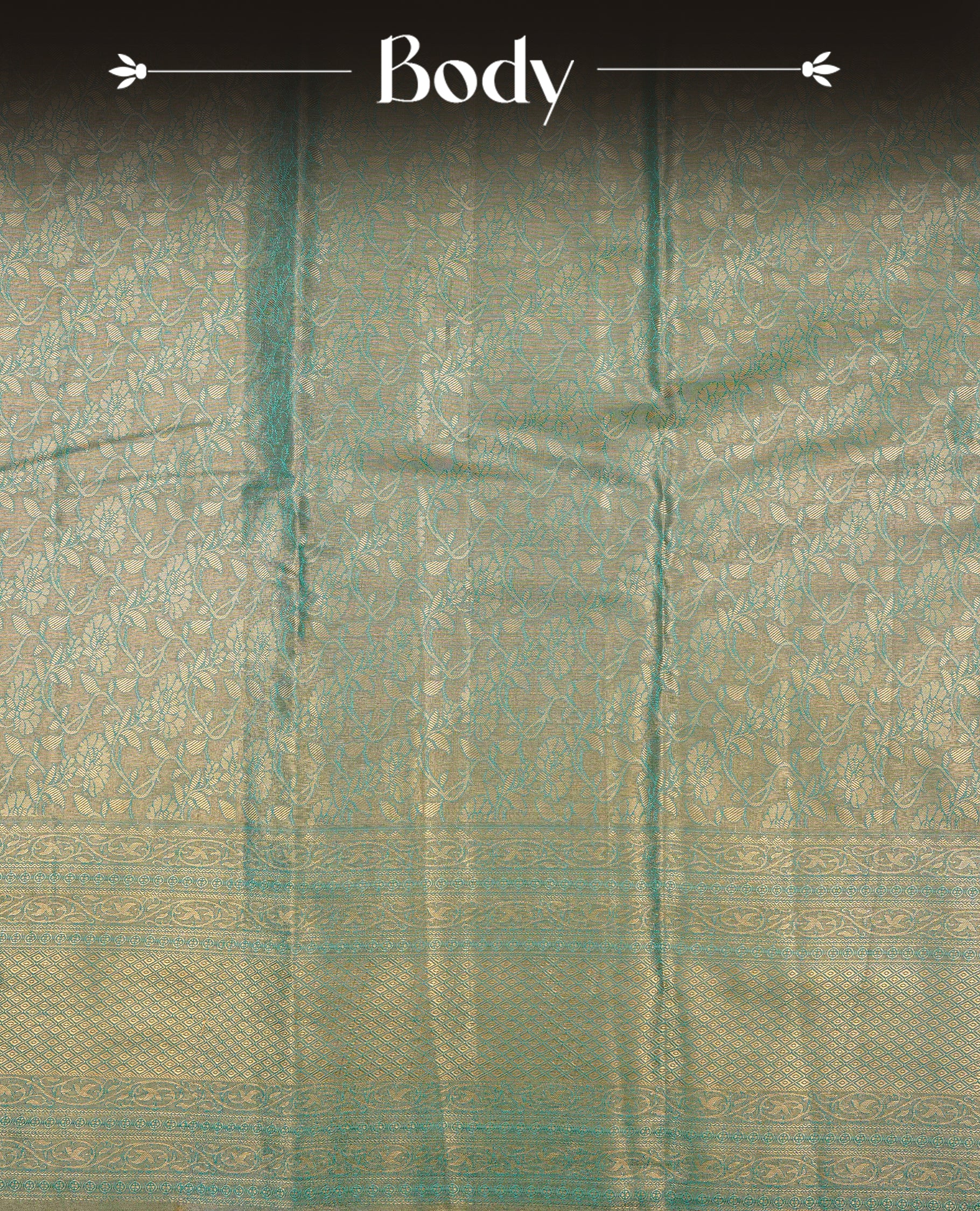 Green & Gold colour Double shade Semi tissue silk saree featuring self color kodi pattern on body, self colour with traditional border, paired with matching.
