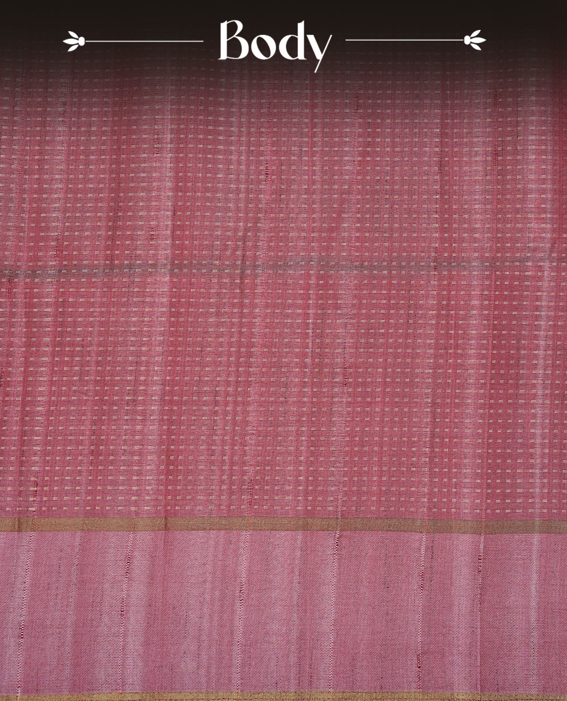 Mauve colour semi tussar silk saree featuring elegant gold zari dotted stripes across the body, enhanced with a rich zari woven border. Comes with a matching blouse piece.